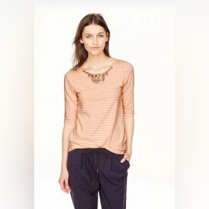 J. Crew Jeweled T Shirt Small 3/4 sleeves Striped 100% Cotton